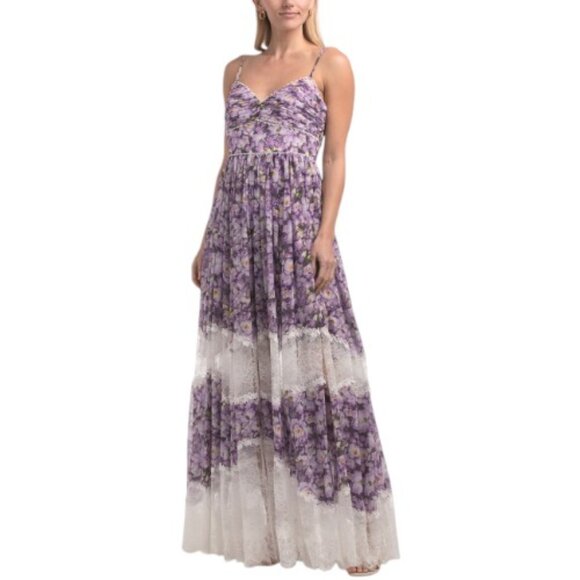 BADGLEY MISCHKA Printed Lace Insert Gown